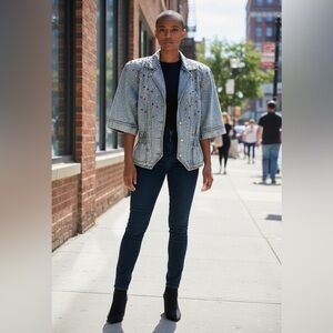 Studded Denim Jacket with Colorful Accents